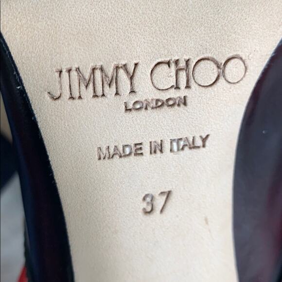 JIMMY CHOO Mazzy 110 Bordeaux Black Shiny Leather Booties Heels - Picture 5 of 8